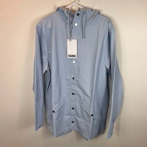 RAINS Hooded Button Down (Snap) Raincoat- Sky (Unisex)
